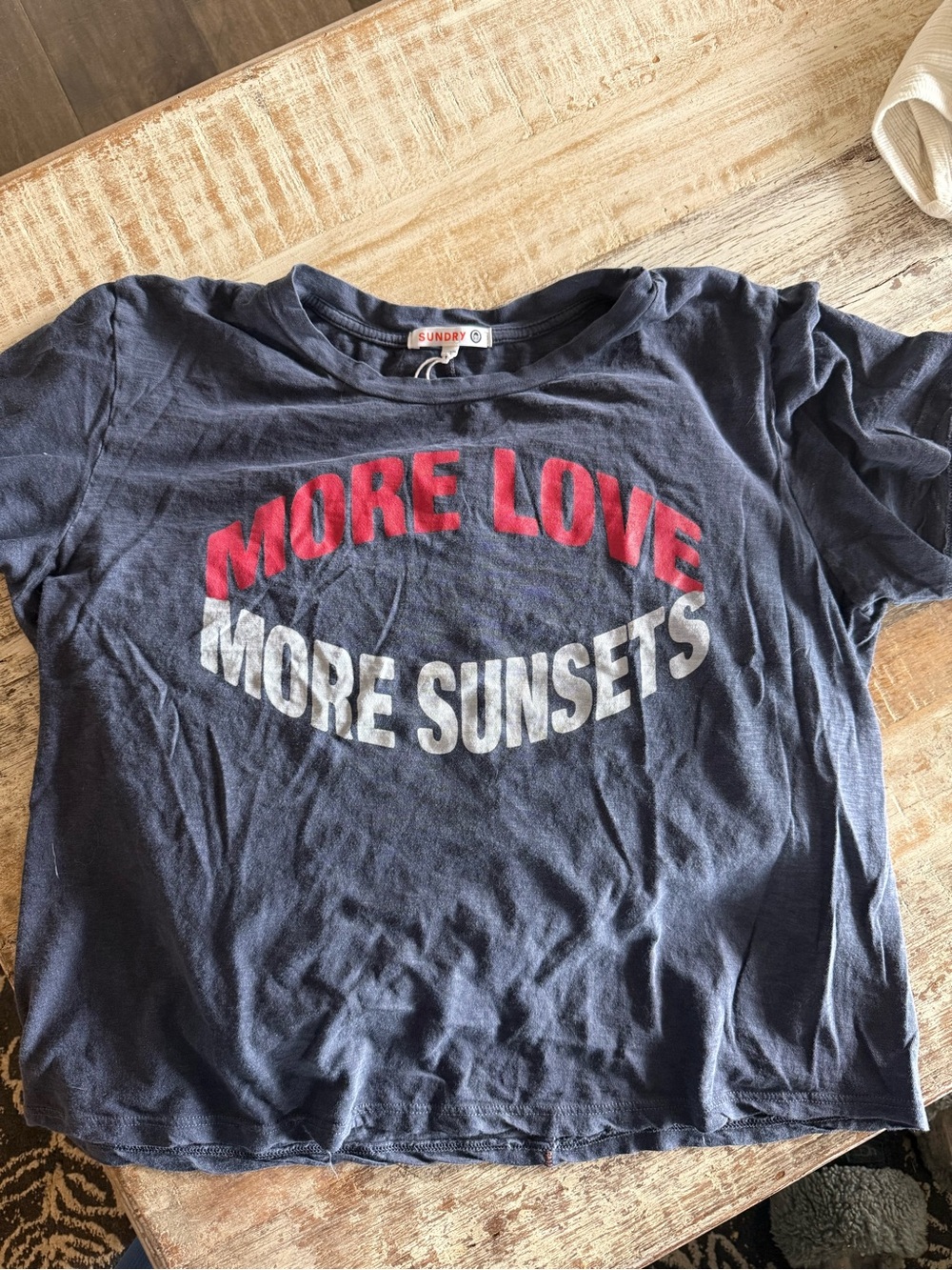 Sundry Navy Tee with Red & White "More Love More Sunsets" Graphic